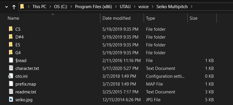 inside the file structure of a CV multipitch voicebank